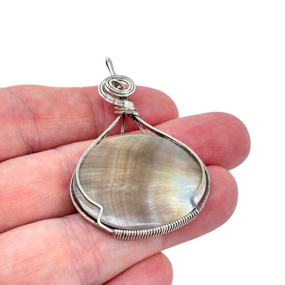 Vintage Sterling Silver 925 Wire Wrapped Abalone Pendant - Picture 1 of 7